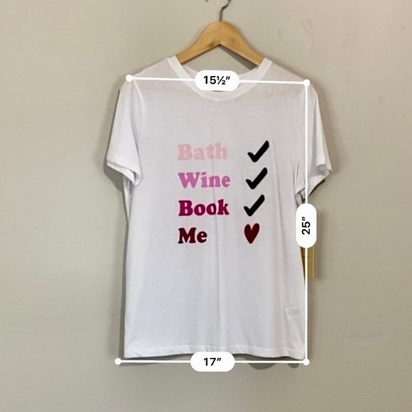 Halogen Women’s Bath Wine Book Me Graphic Short Sleeve Tee White Size Large NWT - Picture 7 of 7